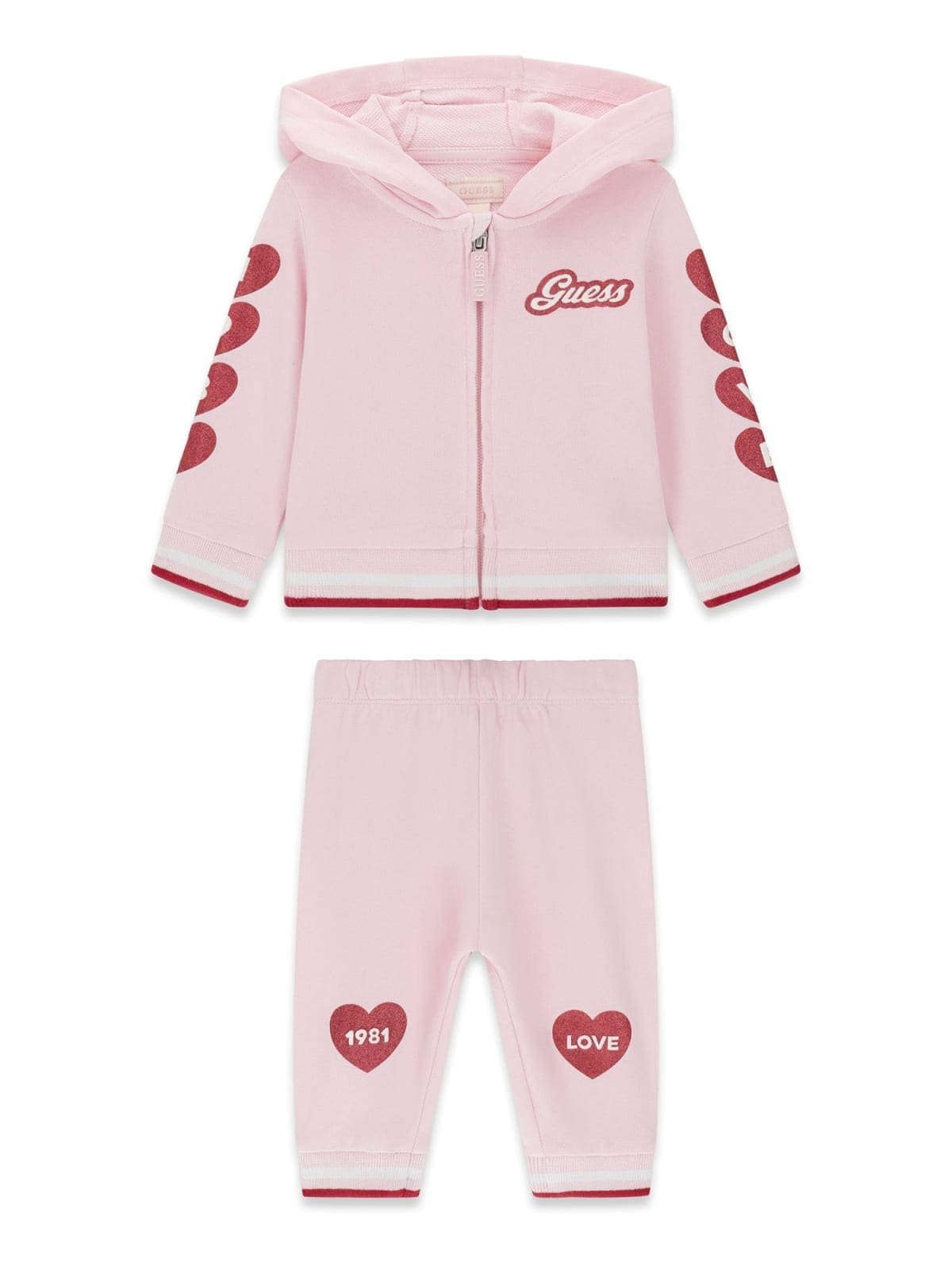 Chándal bebé GUESS de dos piezas con sudadera y pantalón de corazones