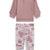 Conjunto bebé GUESS con sudadera rosa de volantes y pantalón estampado