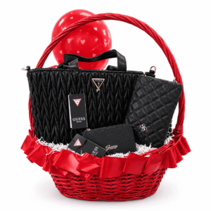 Cesta de regalo GUESS con bolso shopper, bandolera y tarjetero acolchados