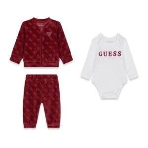 Chándal de bebé GUESS de 3 piezas en terciopelo con chaqueta, pantalón y body