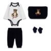 Conjunto bebé GUESS de 4 piezas con body de osito, pantalón, patucos y neceser