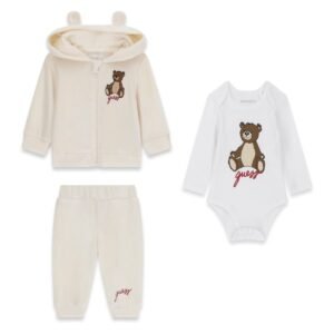 Chándal bebé GUESS de 3 piezas de terciopelo con chaqueta de oso, pantalón y body