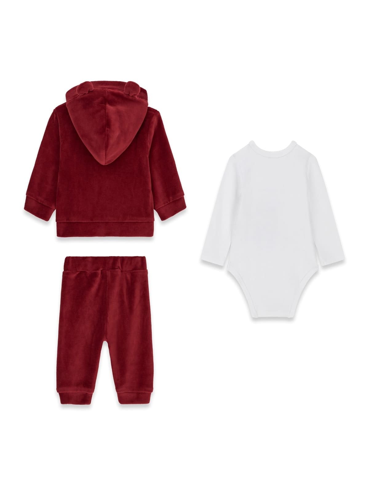 Chándal bebé GUESS de 3 piezas de terciopelo con chaqueta de oso, pantalón y body