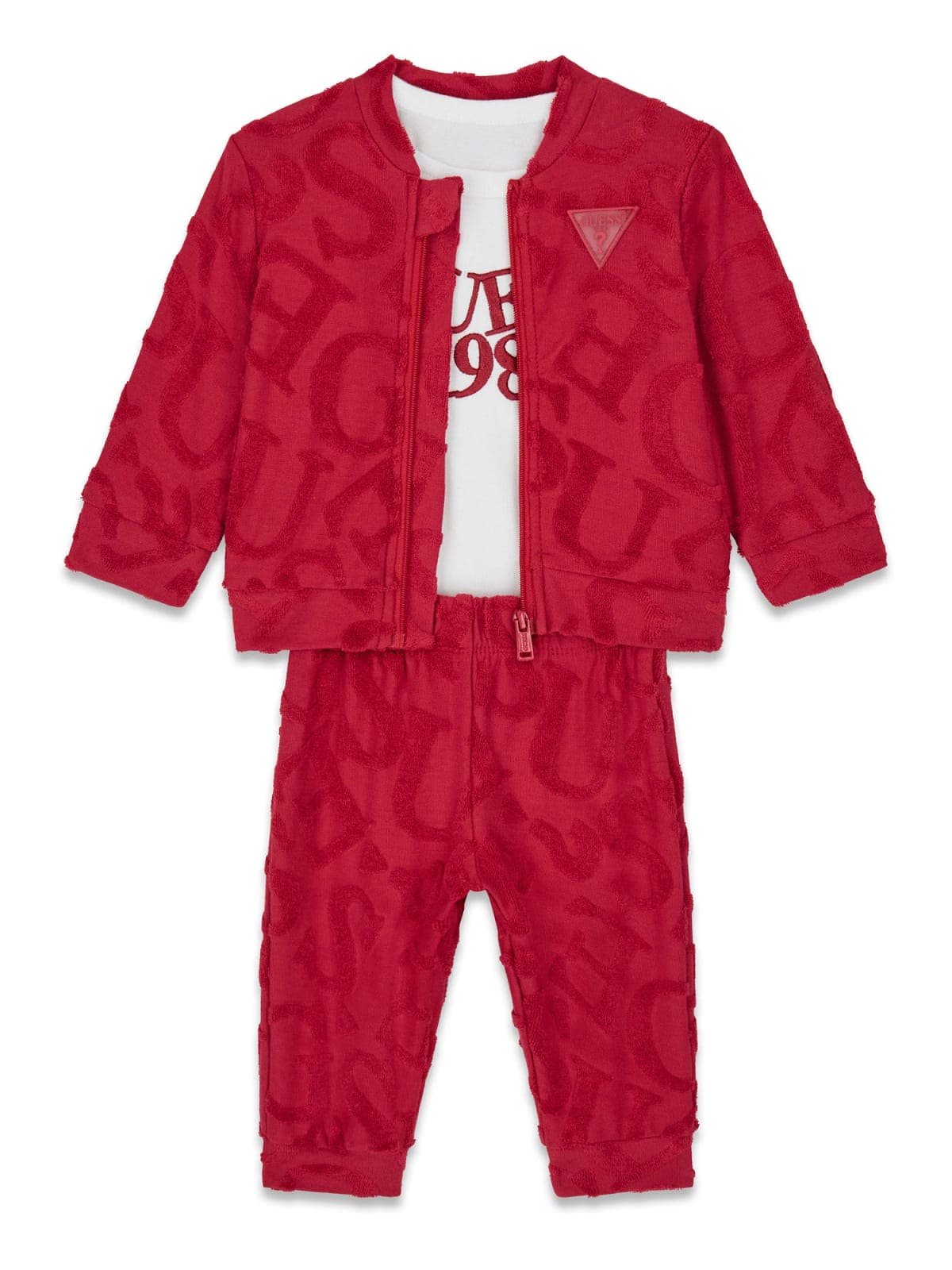 Conjunto trío bebé GUESS con sudadera, pantalón y body