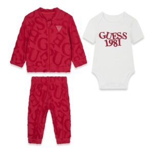 Conjunto trío bebé GUESS con sudadera, pantalón y body