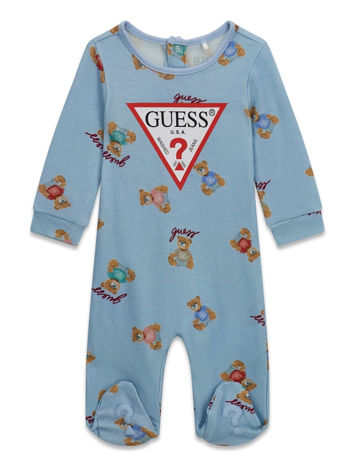 Pijama bebé GUESS con ositos y logotipo Pijama bebé GUESS enterizo con estampado de ositos y logotipo triangular