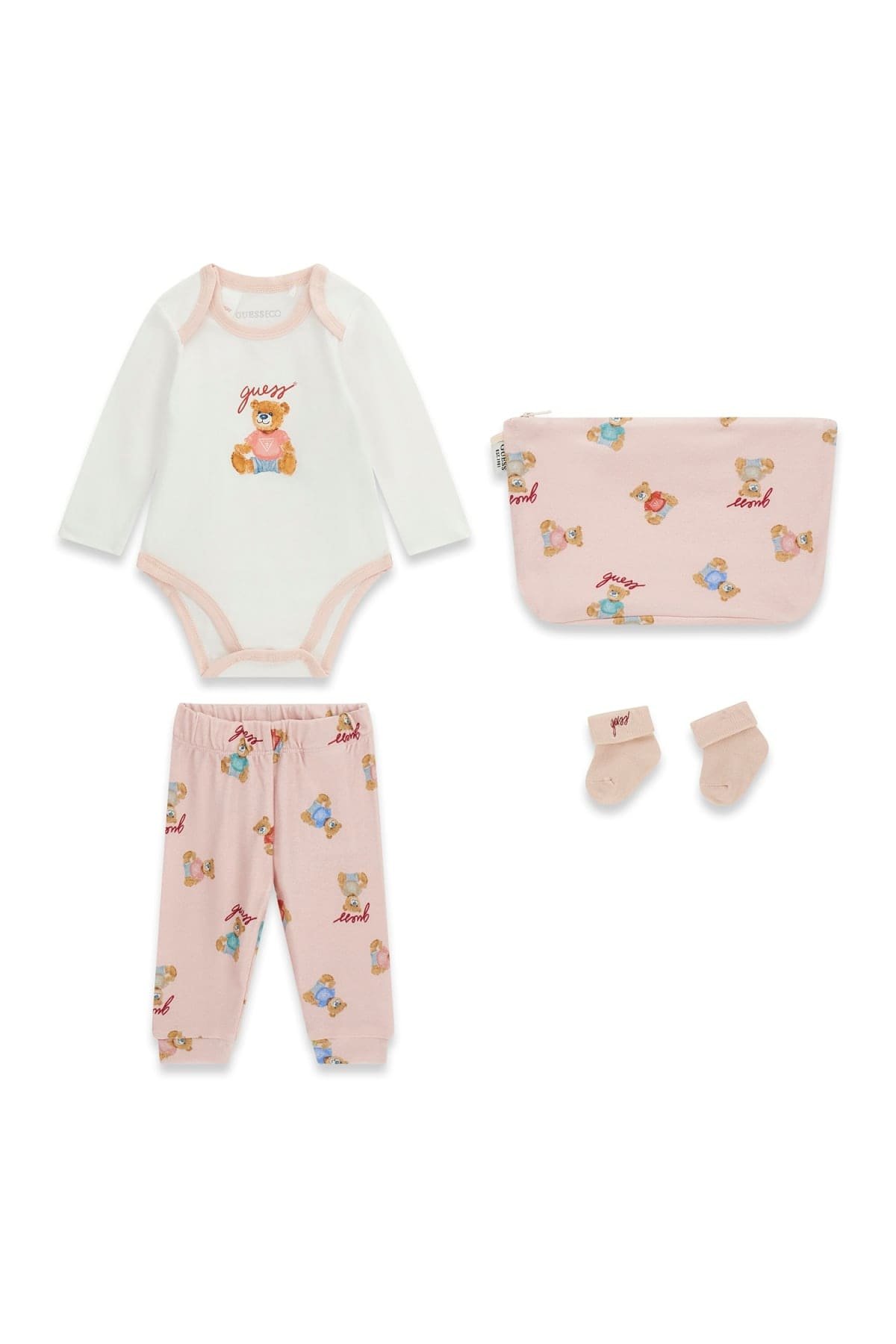 Set regalo bebé GUESS con body, pantalón, calcetines y neceser