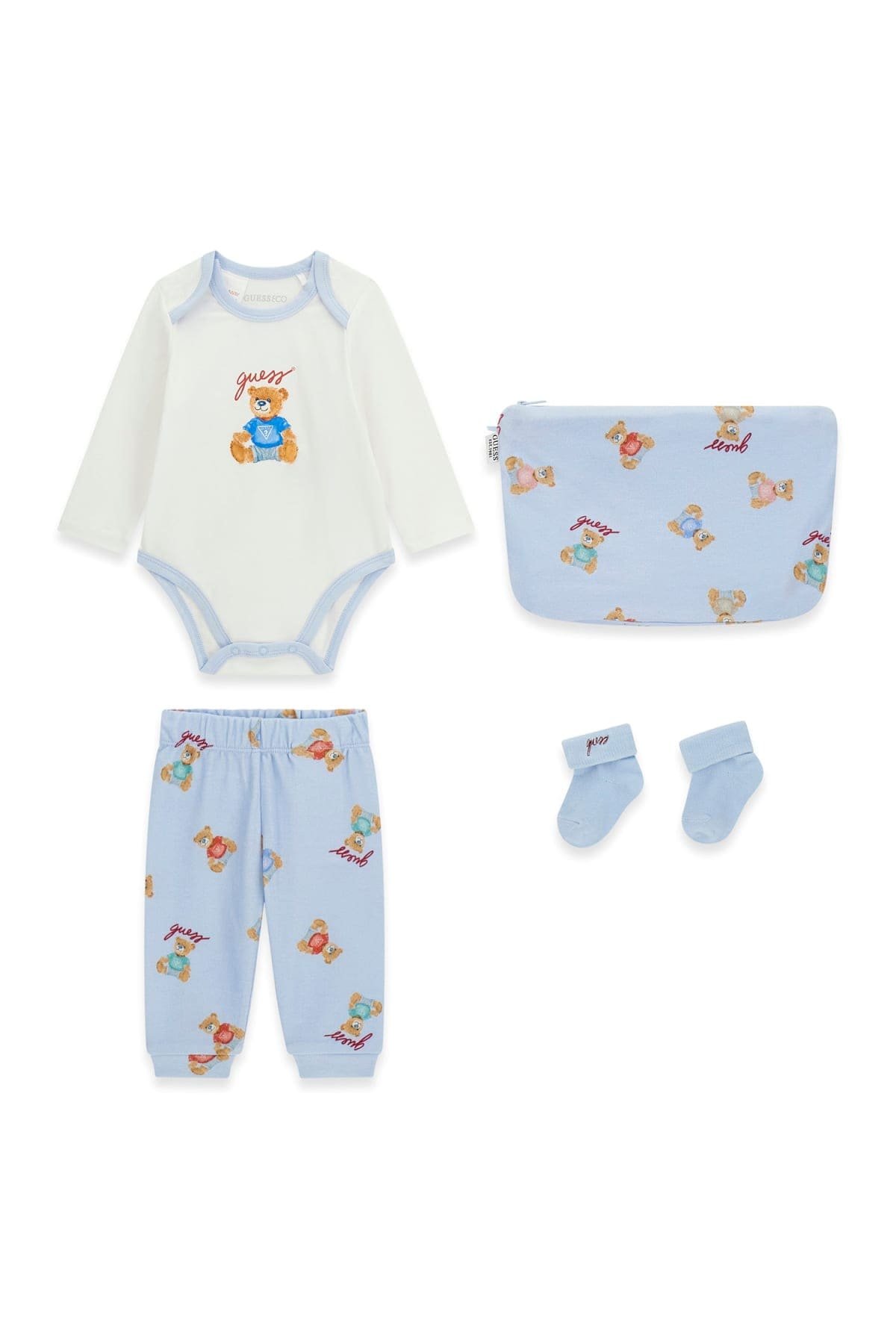 Set regalo bebé GUESS con body, pantalón, calcetines y neceser