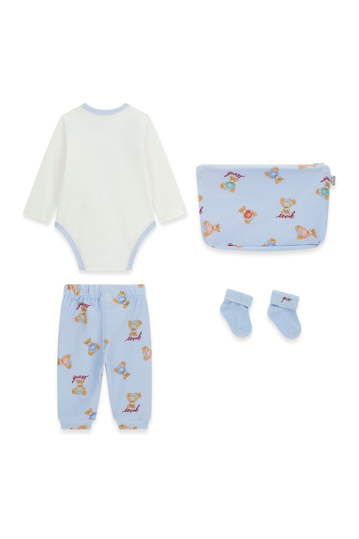 Set regalo bebé GUESS con body, pantalón, calcetines y neceser