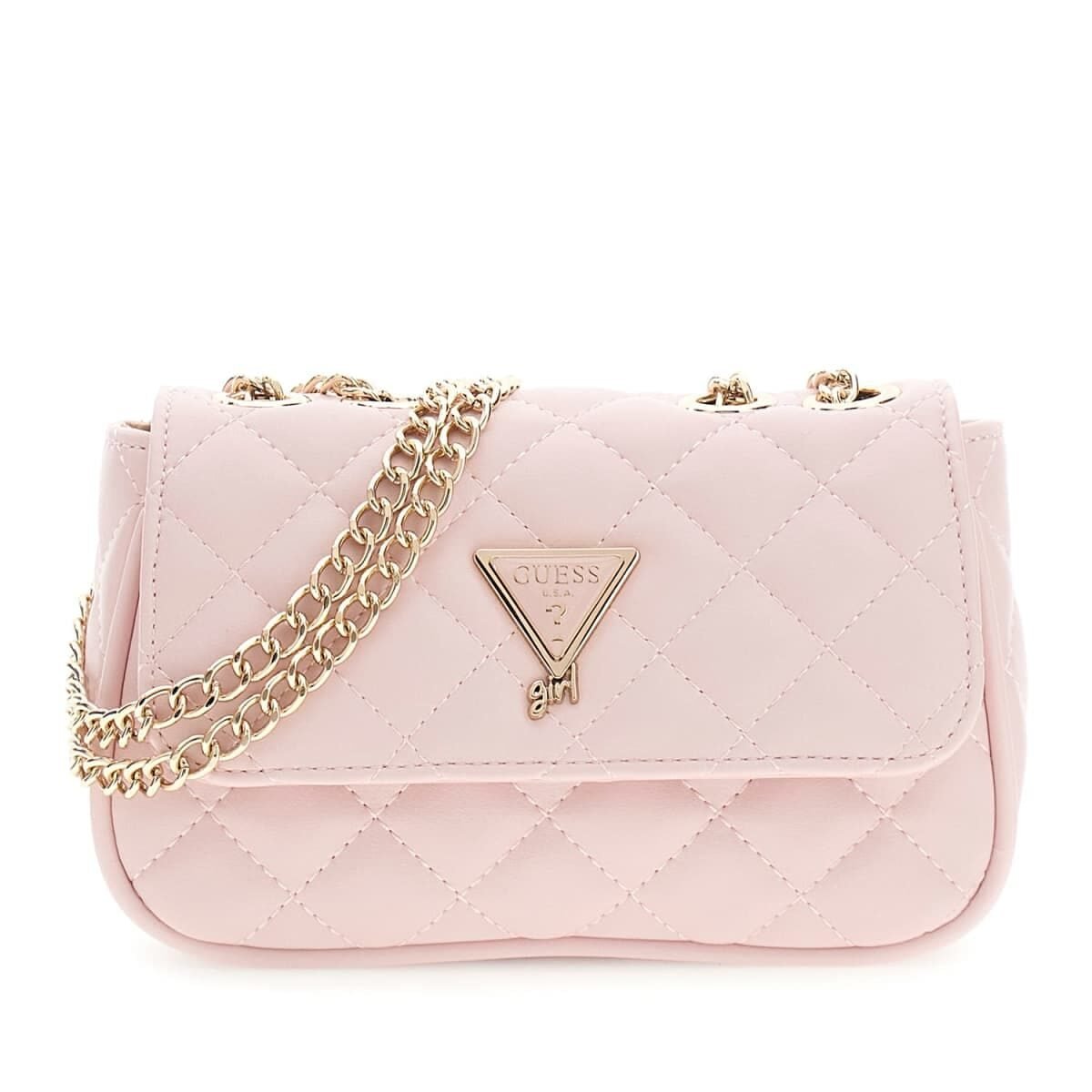 Bolso bandolera GUESS acolchado con rombos, solapa frontal, logotipo triangular y cadena dorada