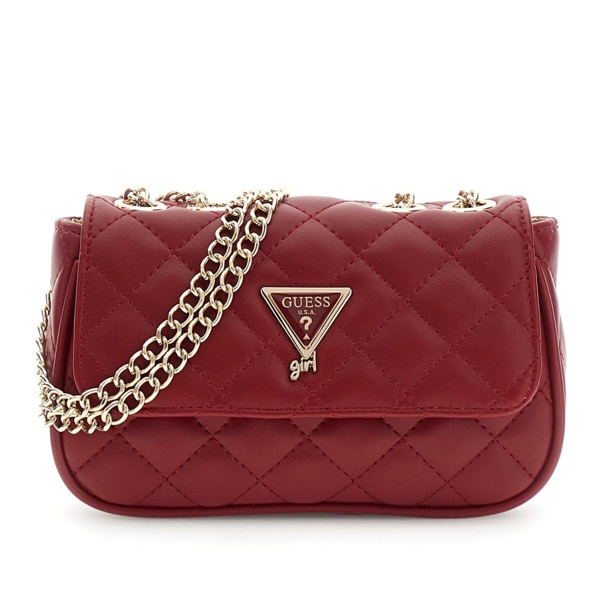 Bolso bandolera GUESS acolchado con rombos, solapa frontal, logotipo triangular y cadena dorada