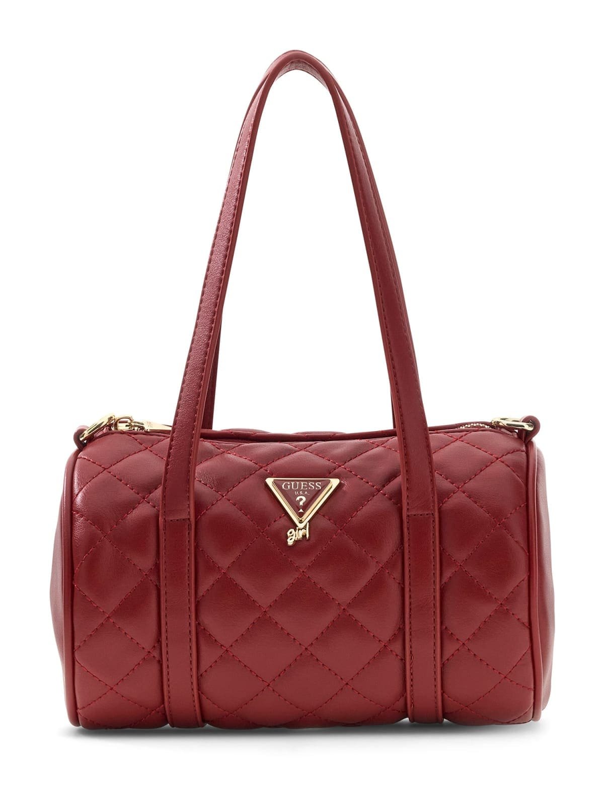 Bolso tubo GUESS acolchado con diseño de rombos, logotipo triangular metálico y asas superiores