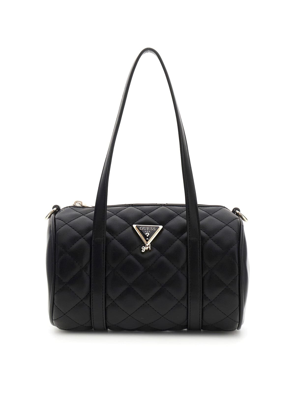 Bolso tubo GUESS acolchado con diseño de rombos, logotipo triangular metálico y asas superiores