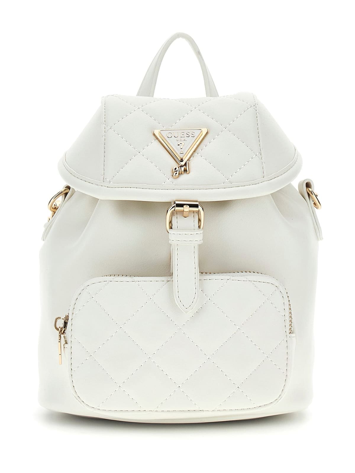 Mochila acolchada con solapa GUESS Mochila GUESS acolchada con rombos, solapa superior, logotipo triangular y bolsillo frontal con cremallera
