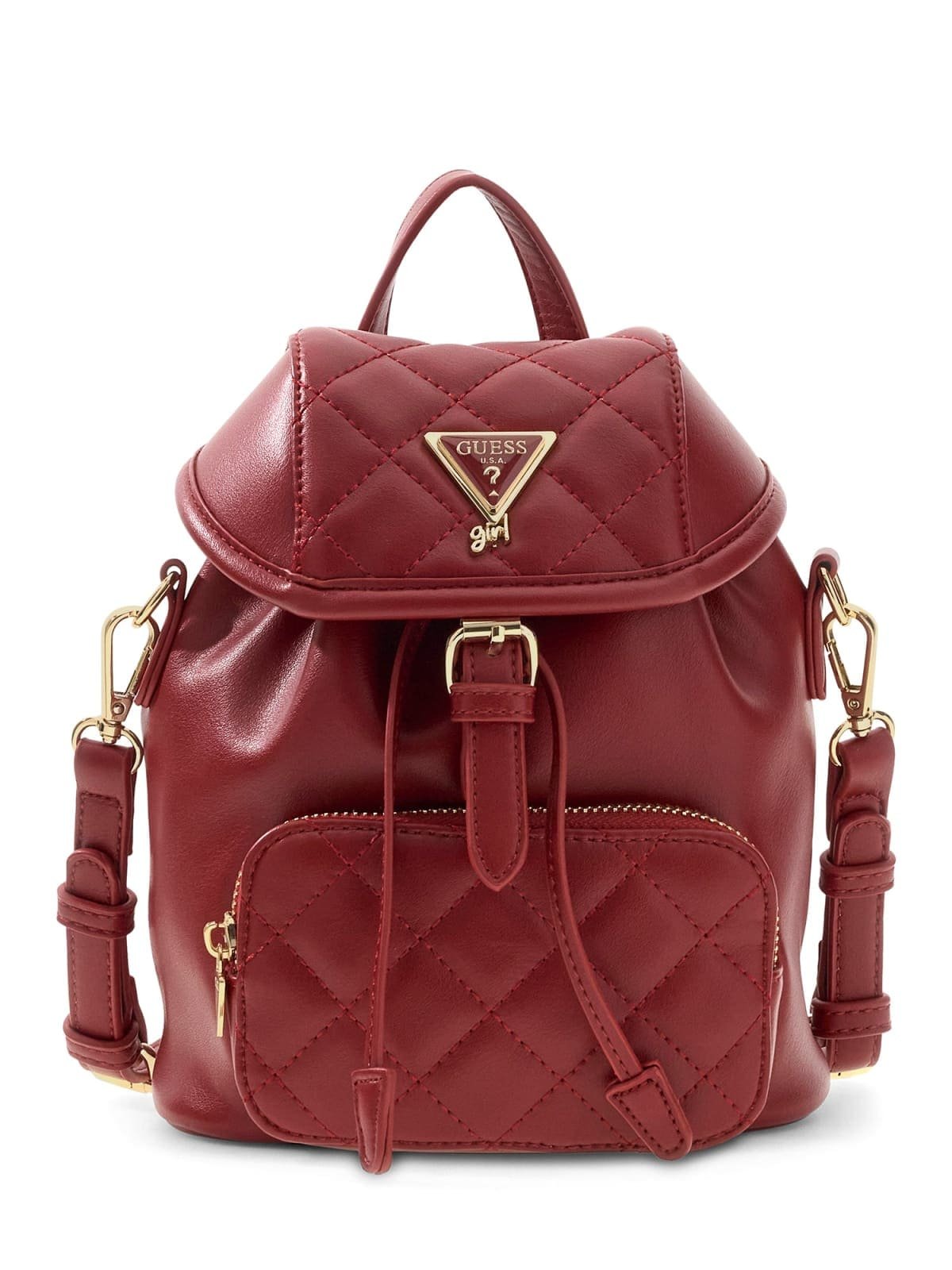 Mochila acolchada con solapa GUESS Mochila GUESS acolchada con rombos, solapa superior, logotipo triangular y bolsillo frontal con cremallera