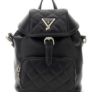 Mochila GUESS acolchada con rombos, solapa superior, logotipo triangular y bolsillo frontal con cremallera
