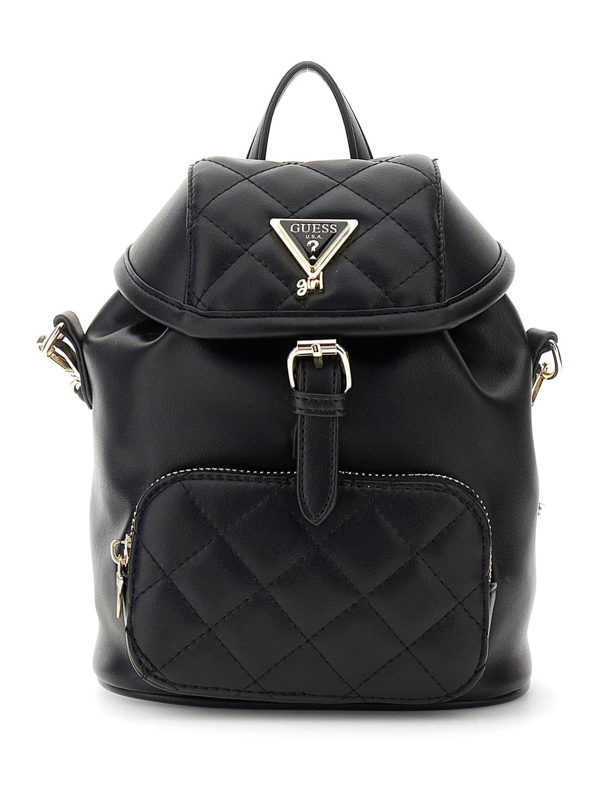 Mochila acolchada con solapa GUESS Mochila GUESS acolchada con rombos, solapa superior, logotipo triangular y bolsillo frontal con cremallera