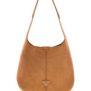Bolso marrón GUESS de pelo de ante con logotipo metálico dorado
