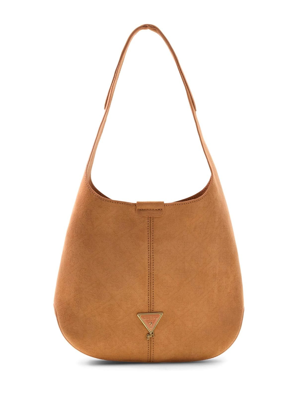 Bolso marrón GUESS de pelo de ante con logotipo metálico dorado