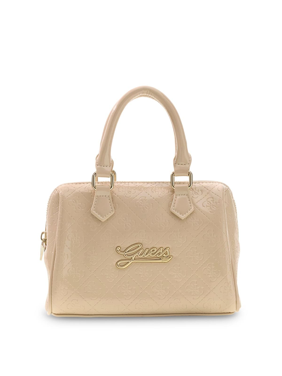 Bolso de mano GUESS acolchado con acabado brillante y logotipo metálico dorado