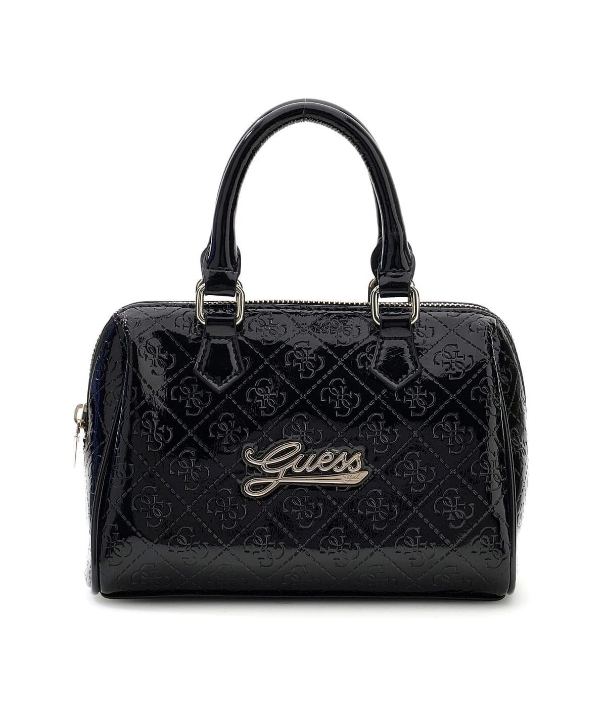 Bolso negro GUESS de charol acolchado con logotipo metálico dorado