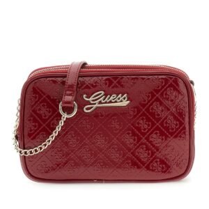 Bolso bandolera GUESS de charol acolchado con logotipos, correa de cadena y detalle metálico
