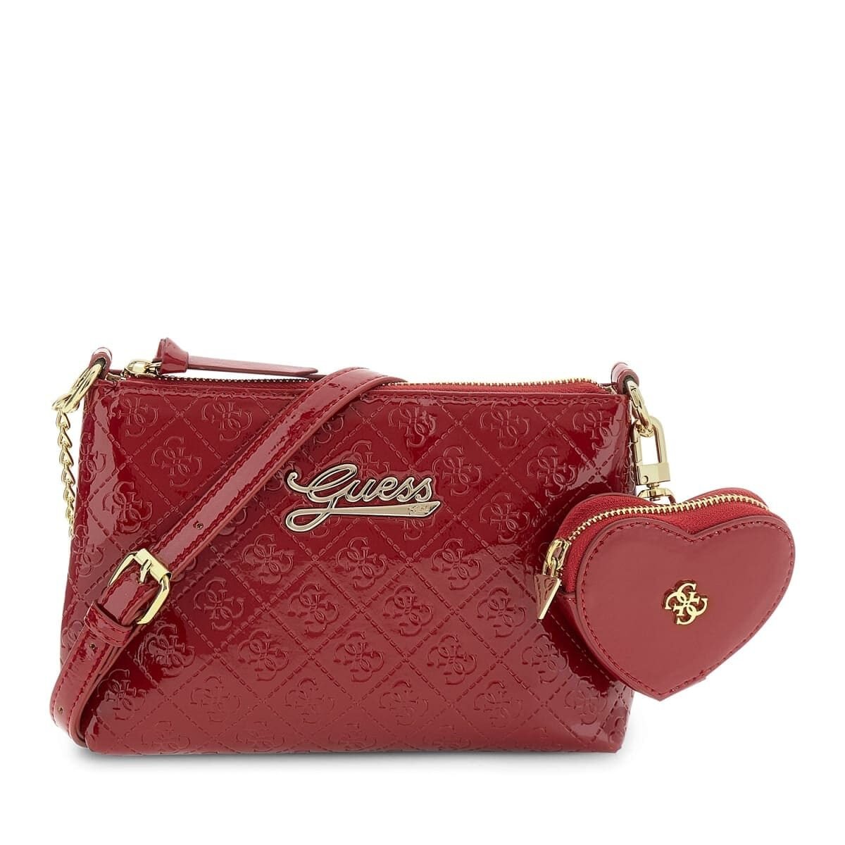 Bolso bandolera GUESS de charol acolchado con logotipos y monedero en forma de corazón