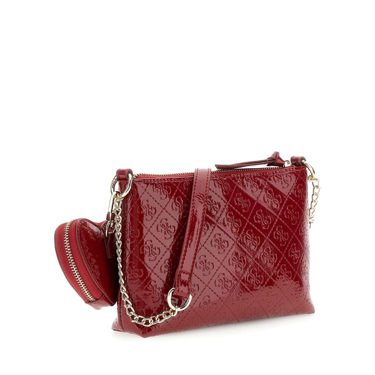 Bolso bandolera GUESS de charol acolchado con logotipos y monedero en forma de corazón