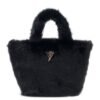Bolso de mano GUESS de pelo sintético negro con logotipo triangular metálico y asas superiores