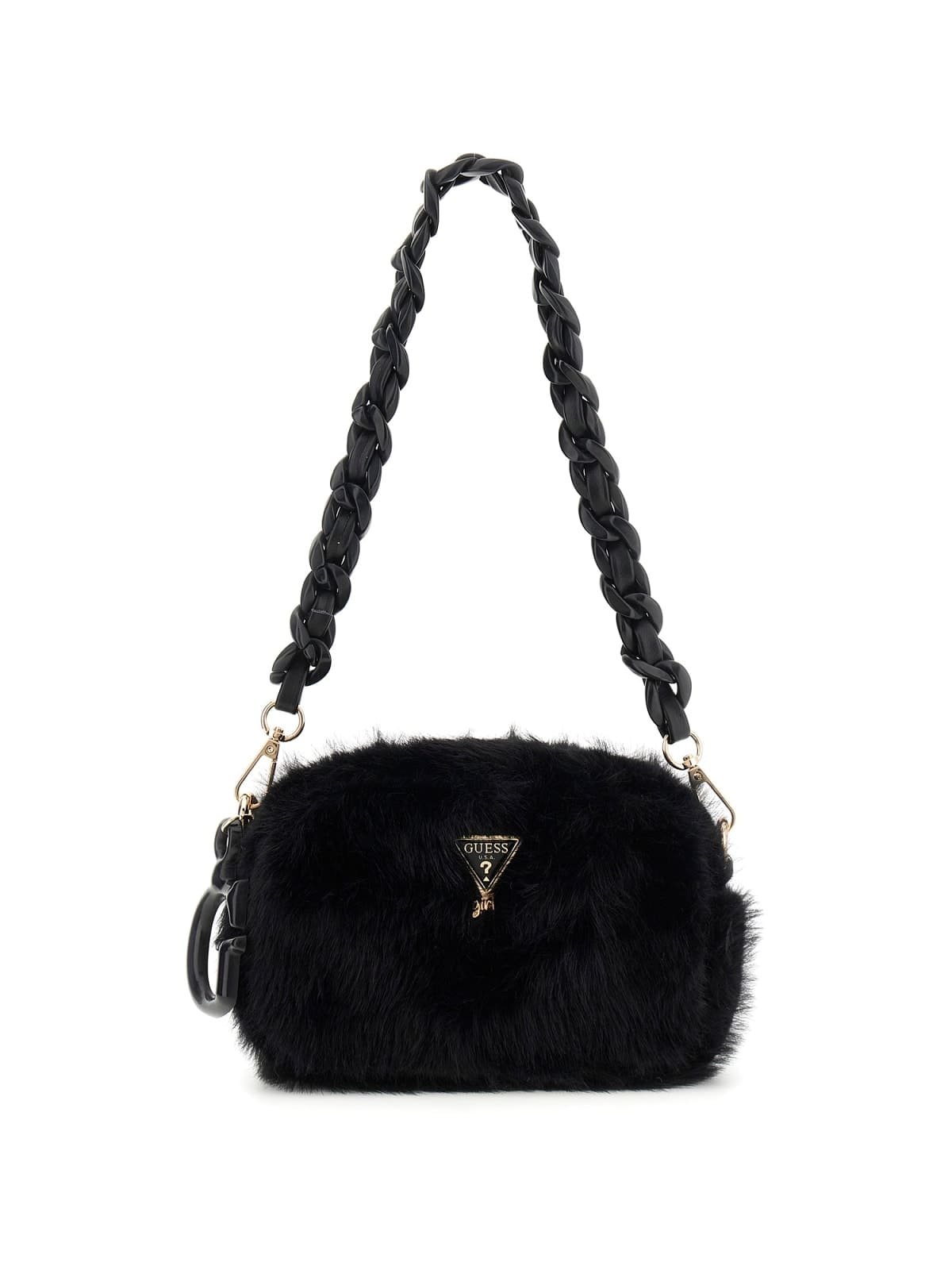Bolso bandolera GUESS de pelo sintético con asa trenzada y logotipo triangular metálico