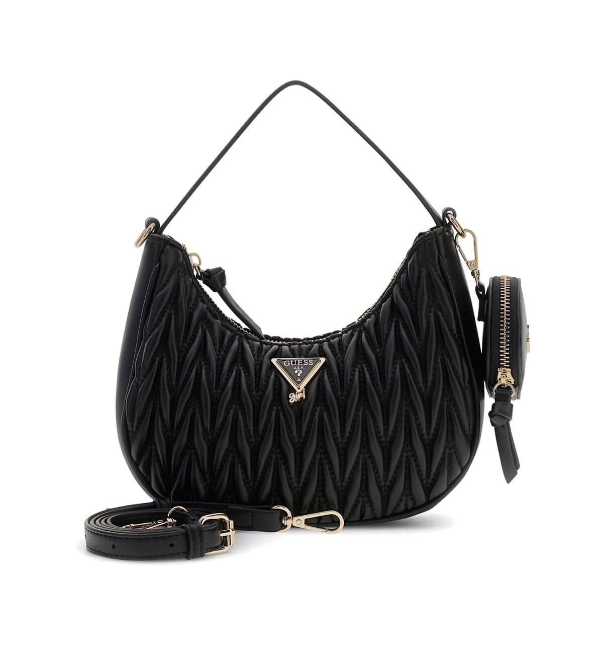 Bolso de hombro GUESS acolchado y fruncido con logotipo metálico y monedero desmontable