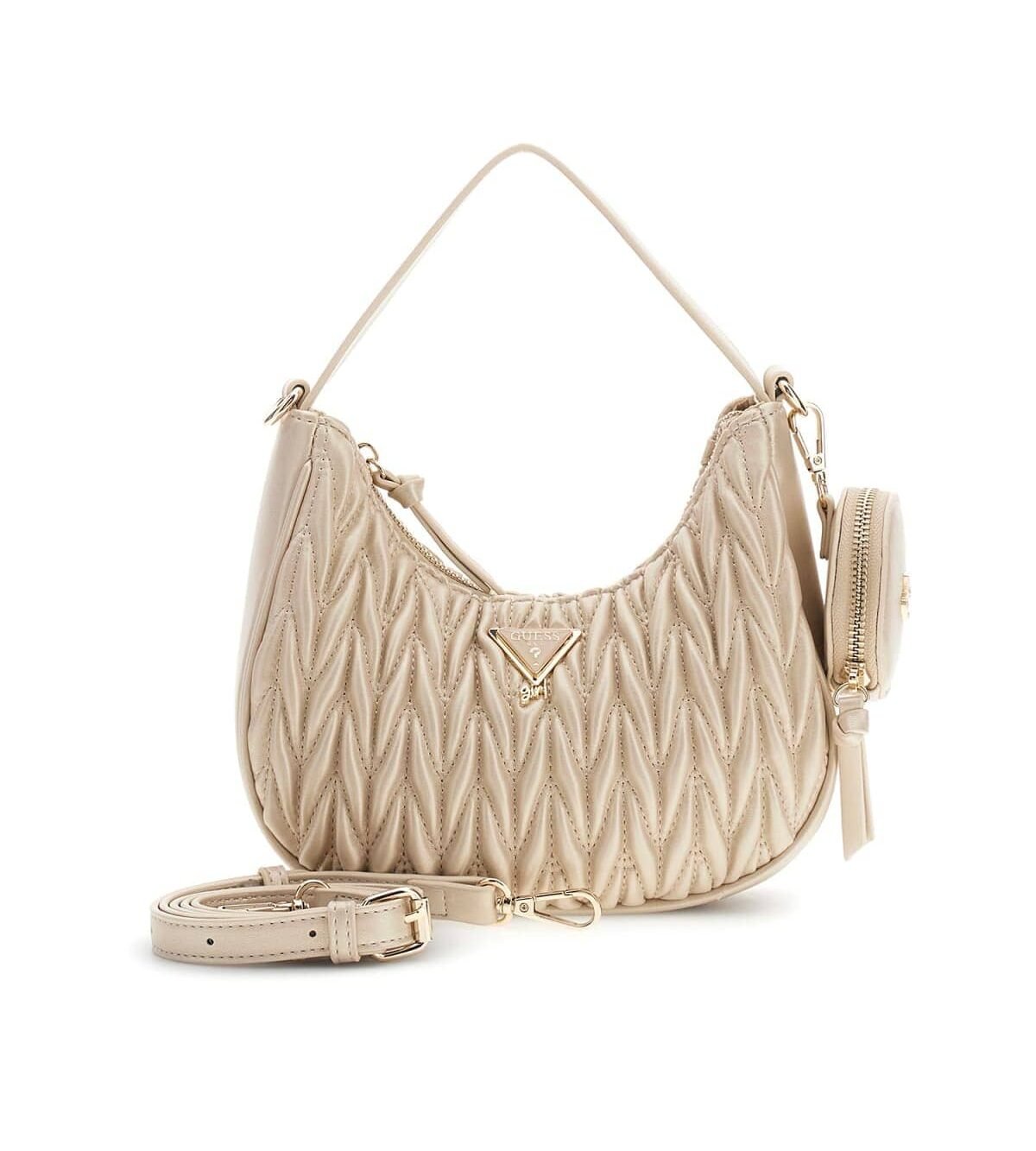 Bolso de hombro GUESS acolchado y fruncido con logotipo metálico y monedero desmontable