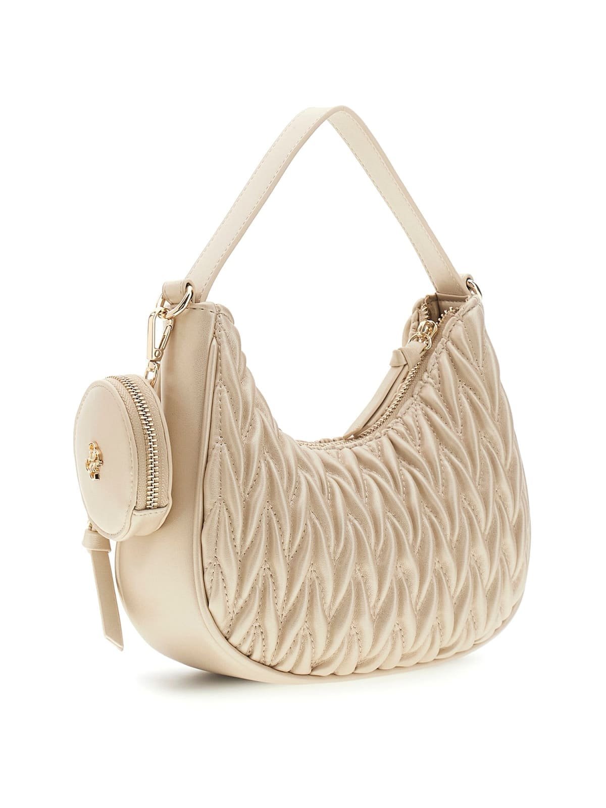 Bolso de hombro GUESS acolchado y fruncido con logotipo metálico y monedero desmontable