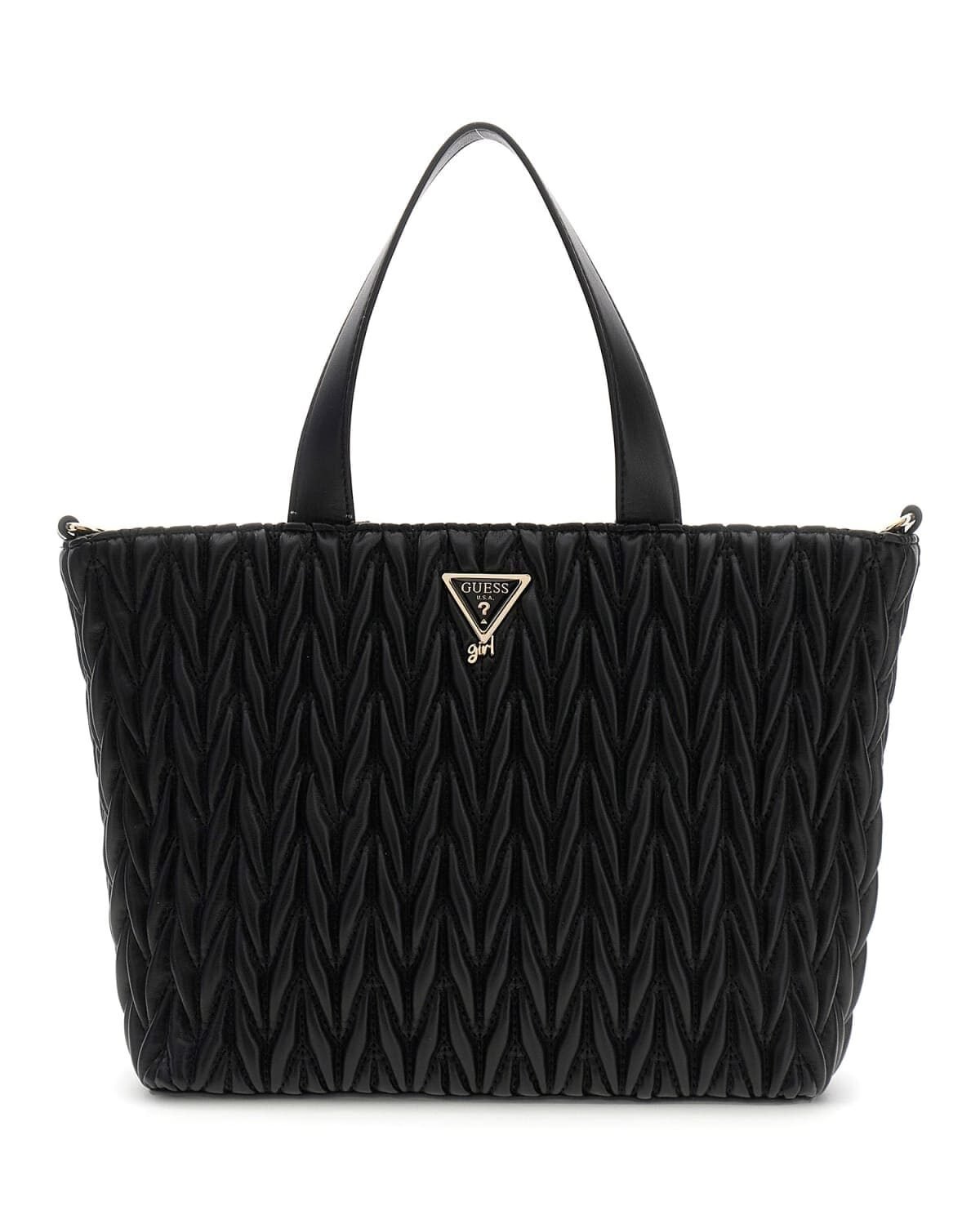 Bolso shopper GUESS grande con diseño acolchado fruncido, asas superiores y logotipo triangular metálico
