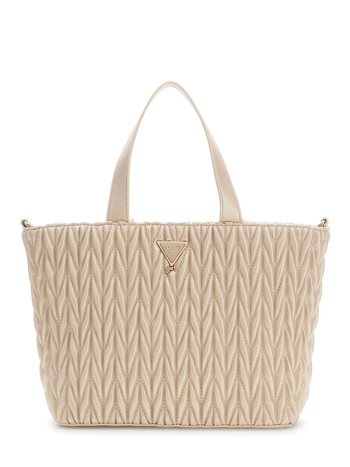 Bolso shopper GUESS grande con diseño acolchado fruncido, asas superiores y logotipo triangular metálico