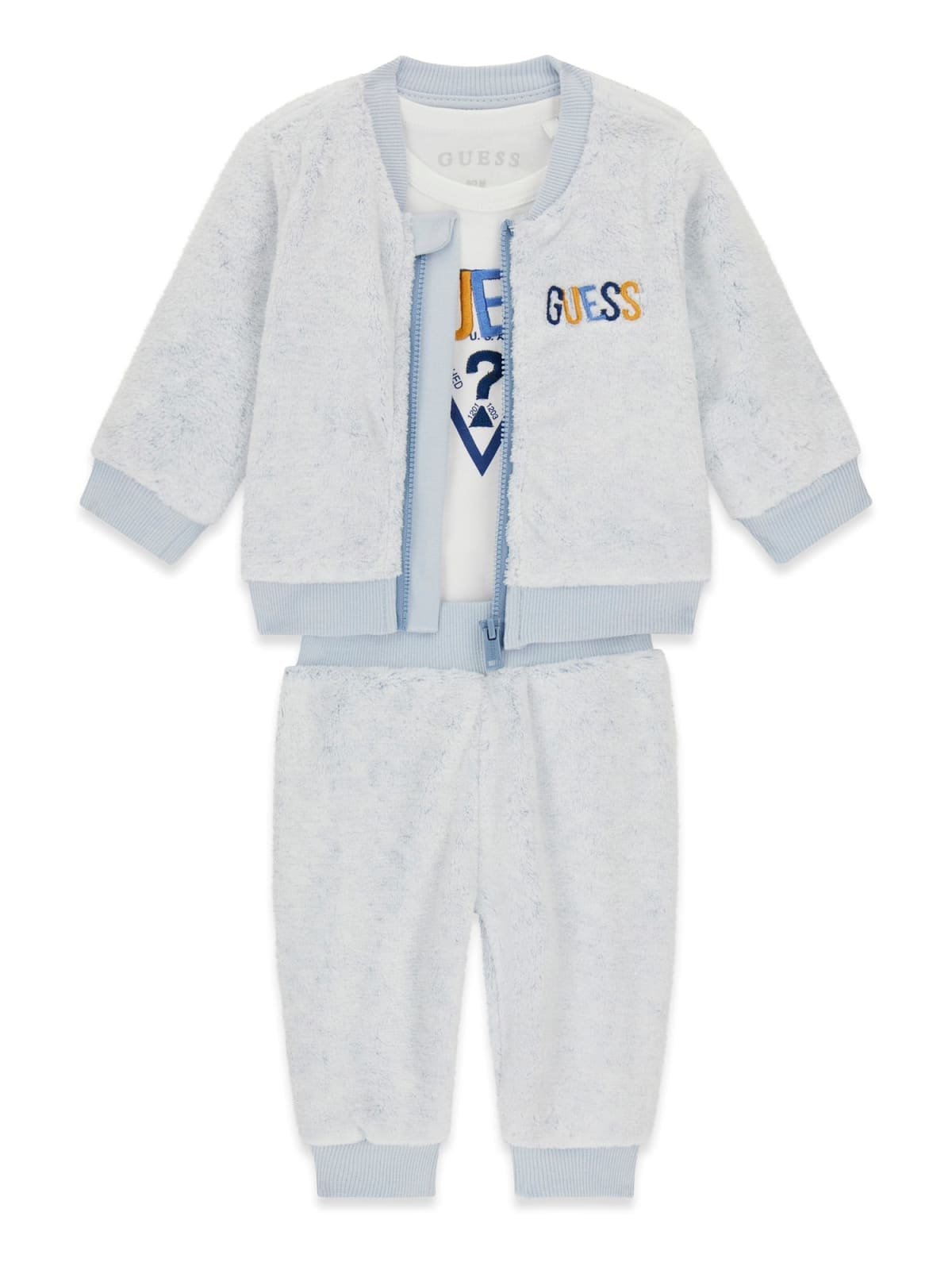 Chándal bebé GUESS de 3 piezas de terciopelo con chaqueta, pantalón y body