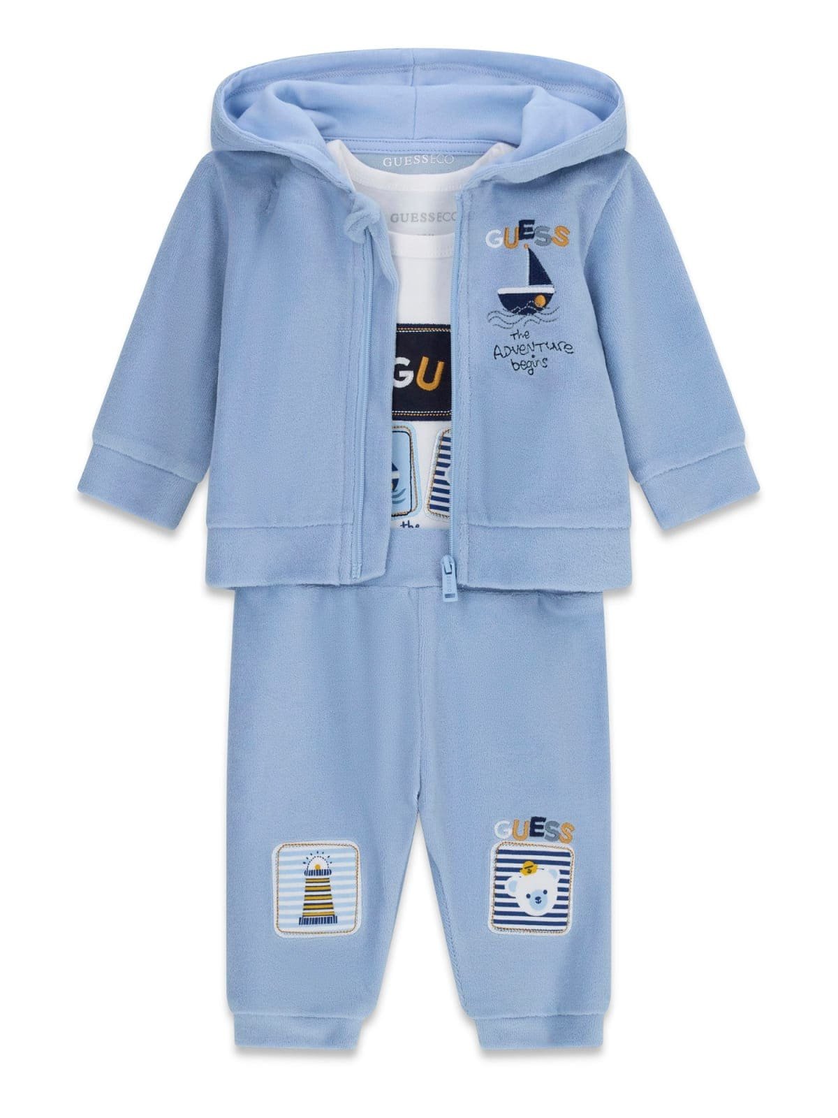 Conjunto bebé GUESS de 3 piezas con chaqueta, pantalón y body de diseño marinero