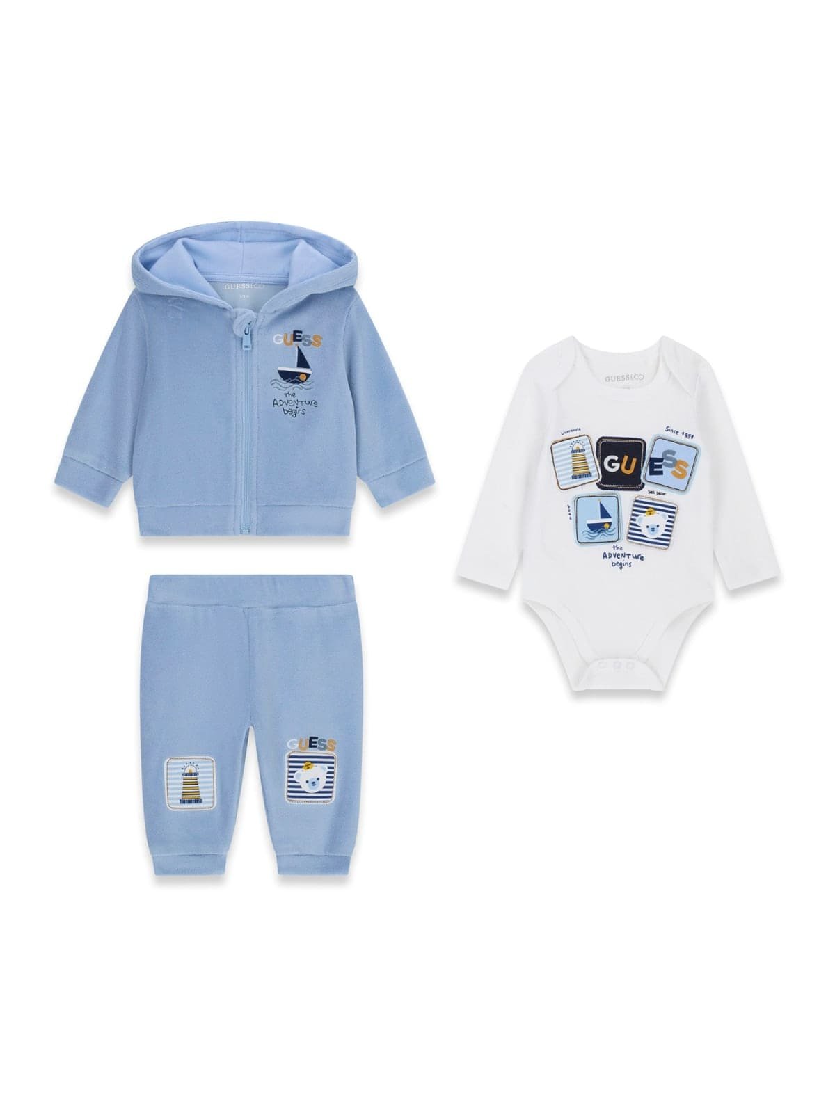 Conjunto bebé GUESS de 3 piezas con chaqueta, pantalón y body de diseño marinero
