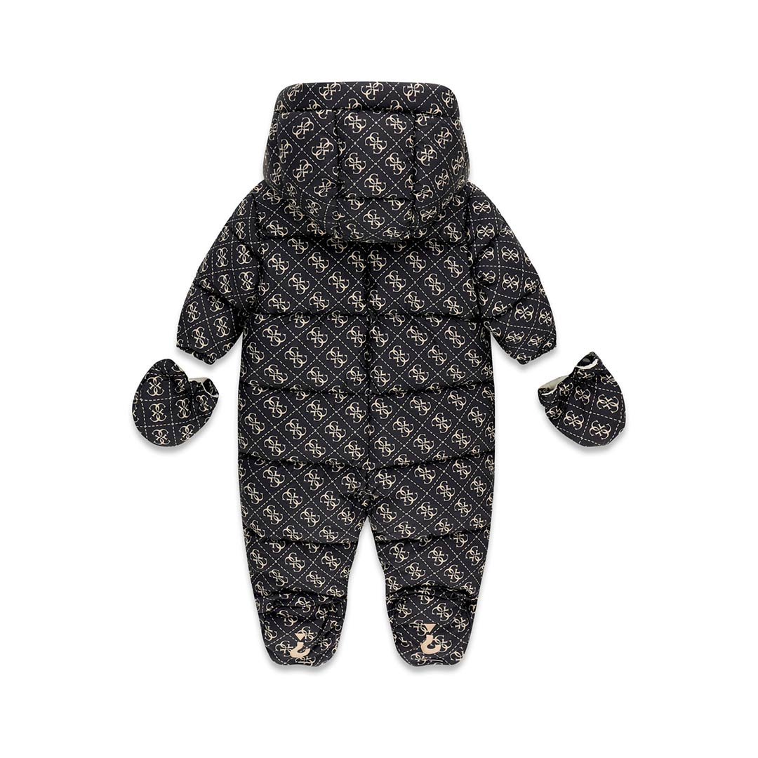 Buzo acolchado de bebé GUESS con estampado integral de logotipos, capucha y manoplas a juego