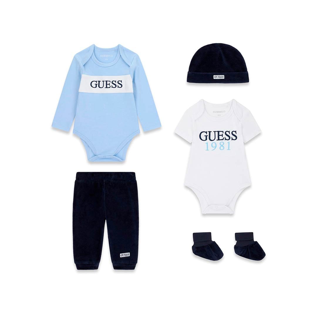 Conjunto bebé GUESS 5 piezas Conjunto bebé GUESS de 5 piezas con dos bodies, pantalón, gorro y patucos