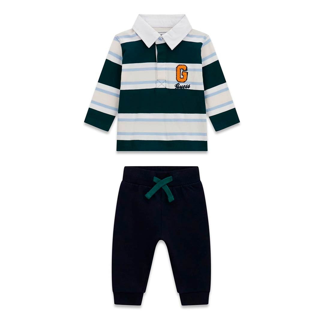 Conjunto bebé GUESS con camiseta de manga larga estilo polo y pantalón