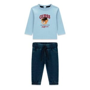 Conjunto bebé GUESS con camiseta de manga larga de osito y pantalón efecto denim