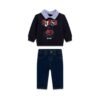 Conjunto bebé GUESS con sudadera de cuello camisero y osito y pantalón vaquero
