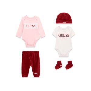 Conjunto bebé GUESS de 5 piezas con dos bodies, pantalón, gorro y patucos