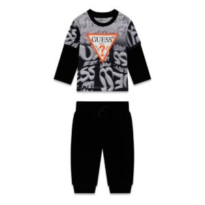 Conjunto bebé GUESS con camiseta de manga larga estampada y pantalón