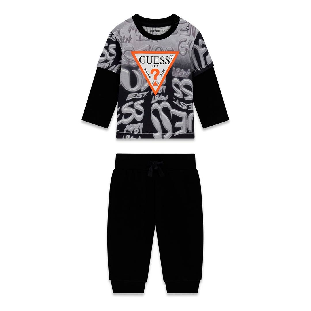 Conjunto bebé GUESS camiseta estampada y pantalón Conjunto bebé GUESS con camiseta de manga larga estampada y pantalón