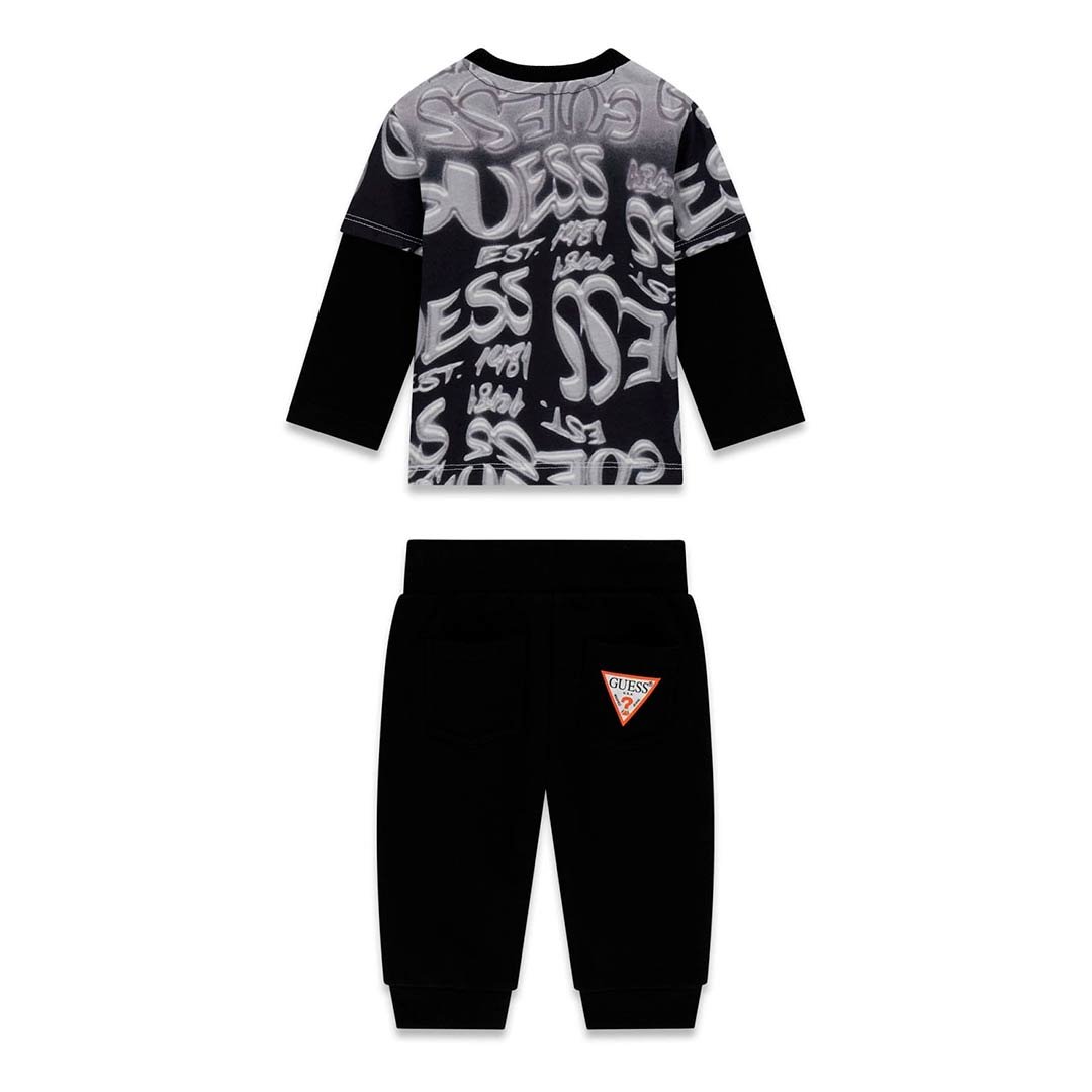 Conjunto bebé GUESS camiseta estampada y pantalón Conjunto bebé GUESS con camiseta de manga larga estampada y pantalón