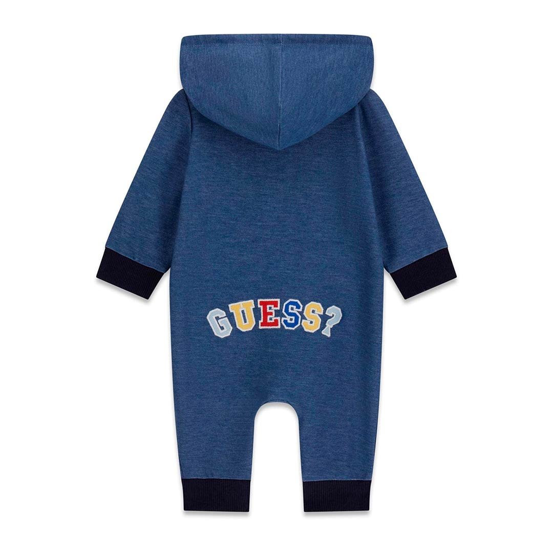 Mono vaquero de bebé GUESS con capucha y parches bordados multicolores
