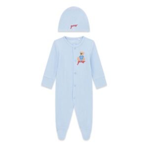 Set pijama bebé GUESS con pijama enterizo de osito y gorrito a juego