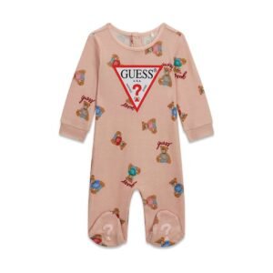 Pijama bebé GUESS enterizo con estampado de ositos y logotipo triangular